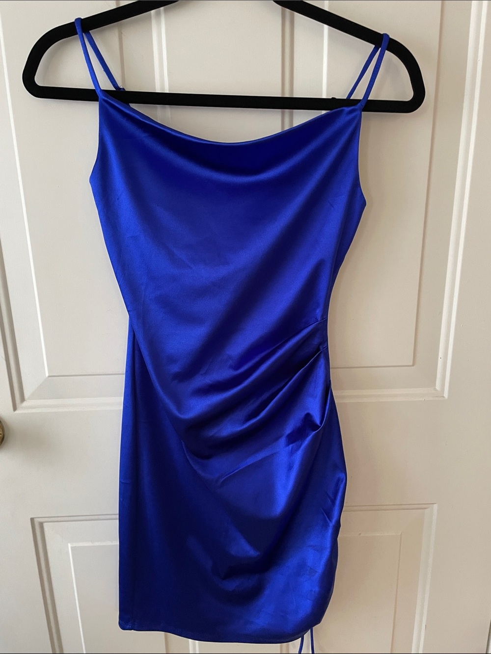 Honey and Rosie Cobalt Blue Satin Cowl Mini Slip  Dress Size XS